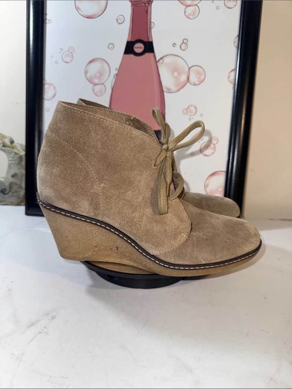 J. Crew Taupe Leather Lace-Up Wedge Ankle Booties - Women’s Size 7